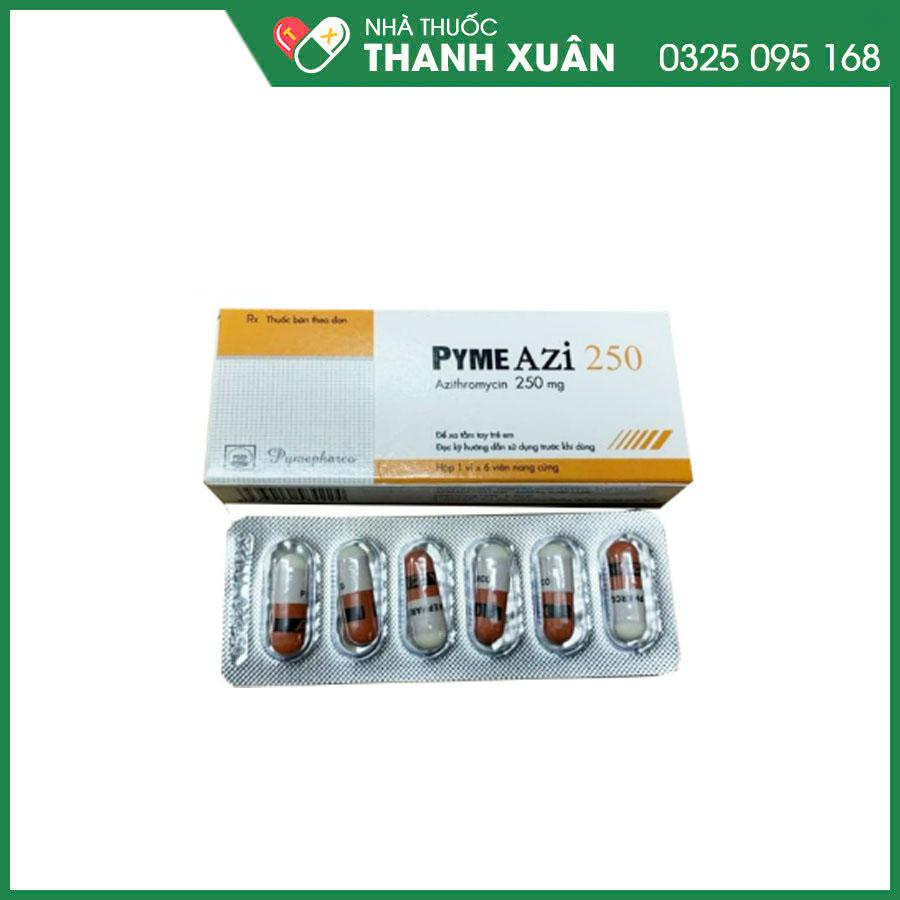 Pyme Azi 250 thuốc kháng sinh điều trị nhiễm khuẩn hô hấp, da&amp;mô, nhiễm khuẩn sinh dục